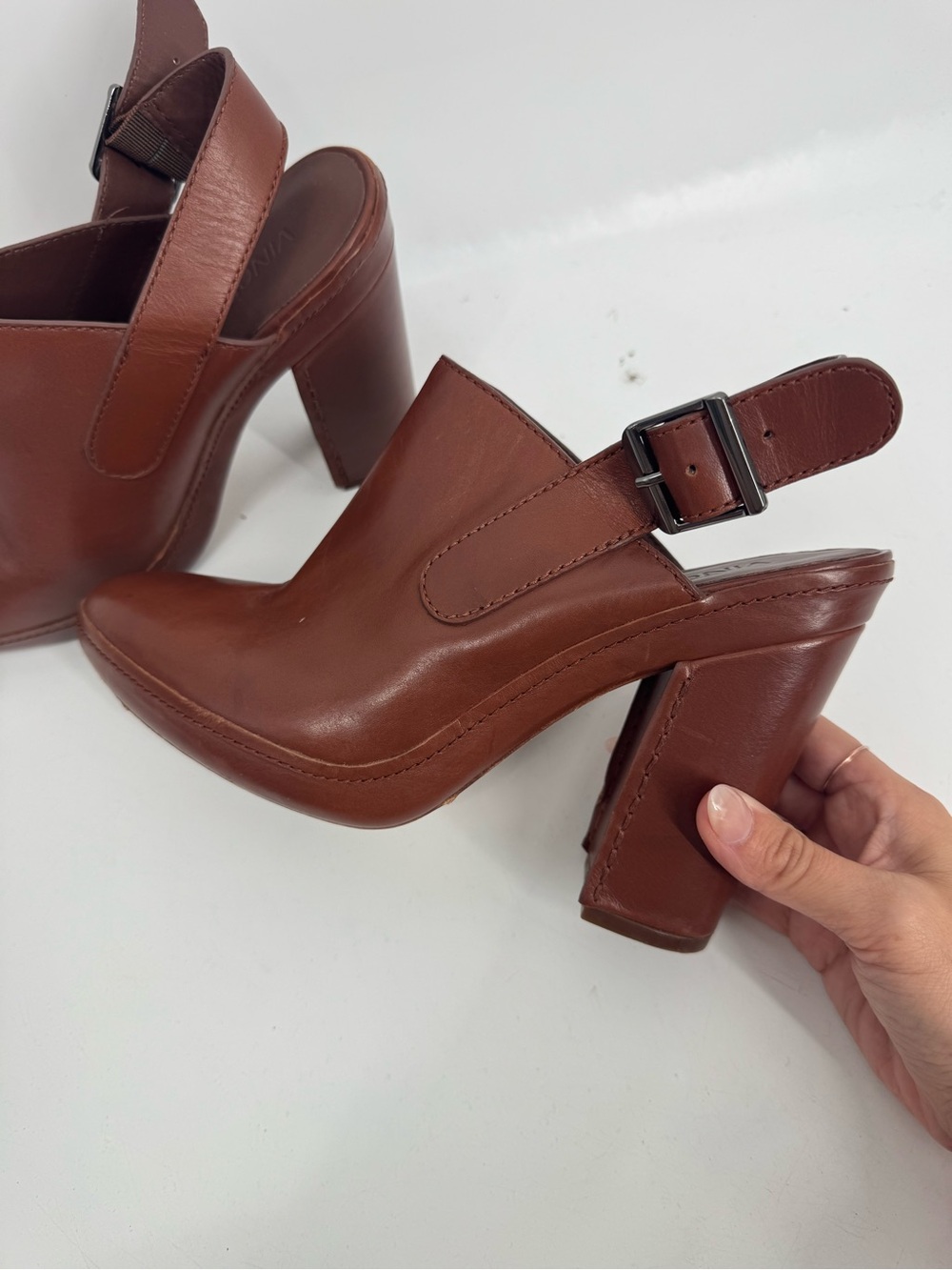Vince Brown Leather Slingback Block Heel Mules - Size 9.5M - Picture 6 of 12